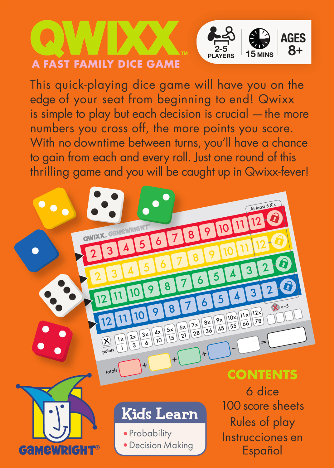 Qwixx [Expansion Bundle] - A Fast Family Dice Game + Includes 200 Quixx  Replacement Score Cards / Sheets