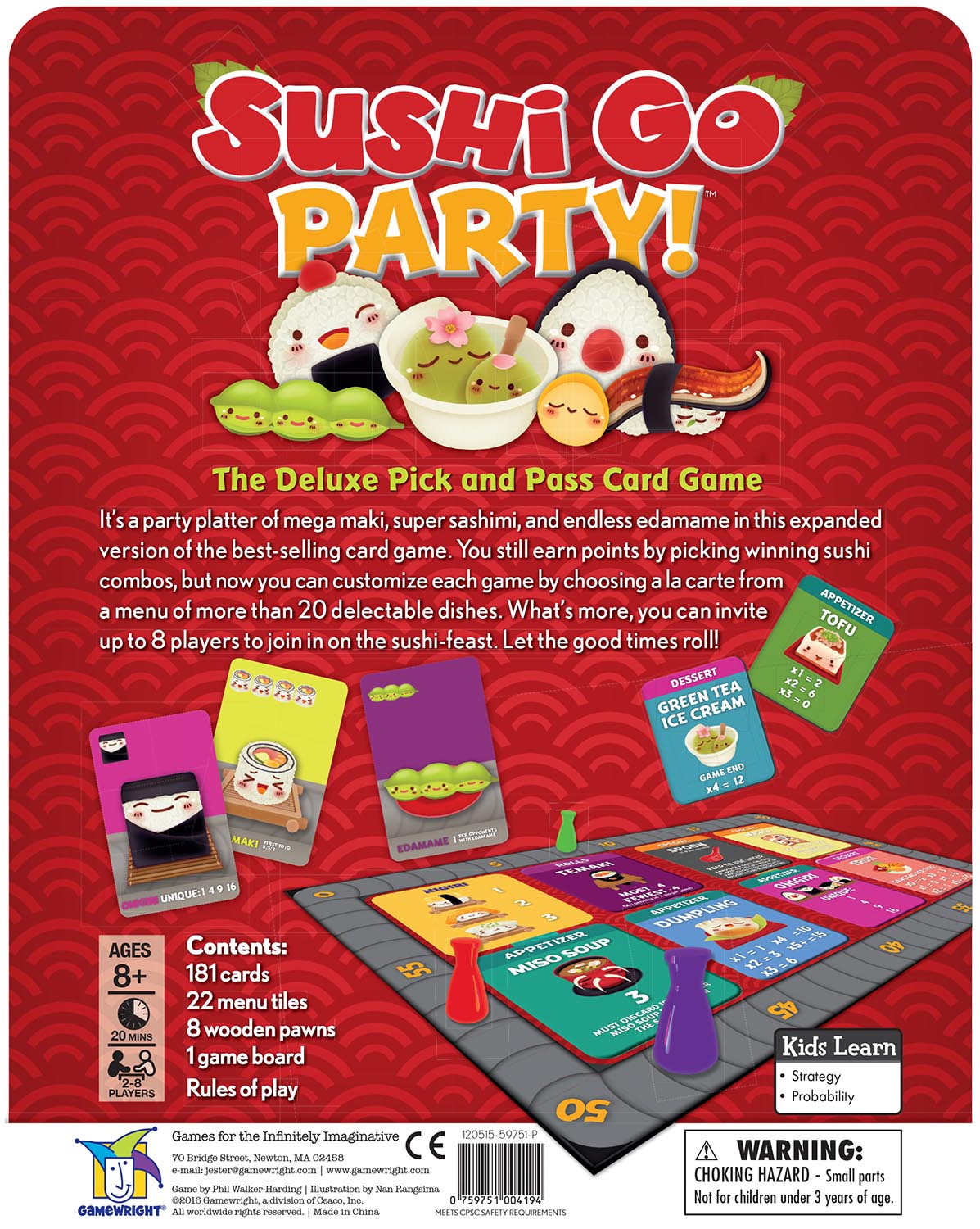 2-8 play Sushi Go Party! Deluxe Pick and Pass Card Game by Gamewright  Ages 8 
